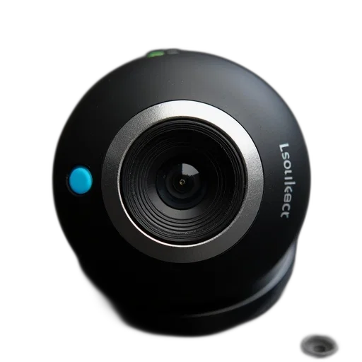robot, 3d render, photorealistic, black, silver, webcam, circular, lens transparent PNG cut-out