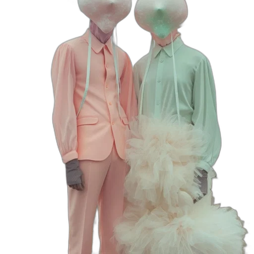 mask, jacket, dress, hair, 3d render, concept art, outer space, pastel transparent PNG cut-out