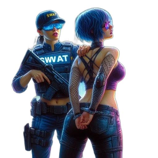 weapon, jacket, cyberpunk, concept art, pixel art, comic book art, neon lights, neon transparent PNG cut-out