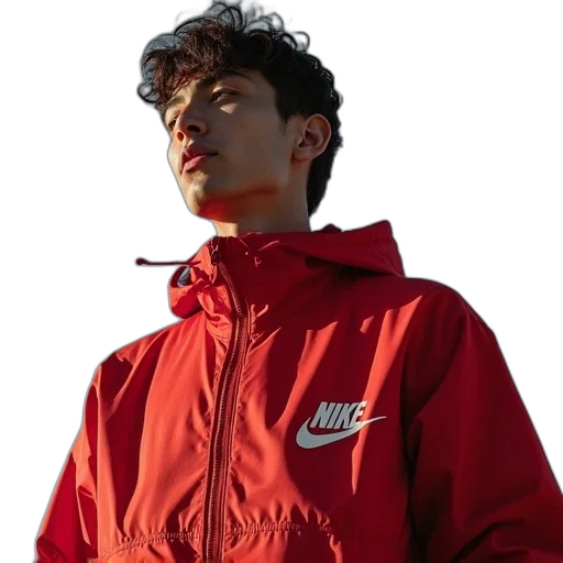 jacket, staff, face, photorealistic, red, nike, windbreaker, large transparent PNG cut-out