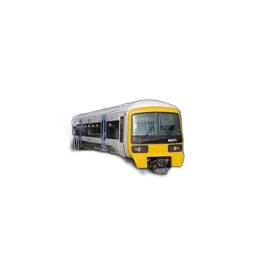 car, 3d render, photorealistic, yellow, white, train, pulling, into transparent PNG cut-out