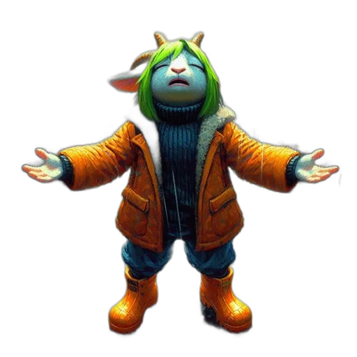 jacket, creature, staff, animal, 3d render, concept art, goat-headed, character transparent PNG cut-out