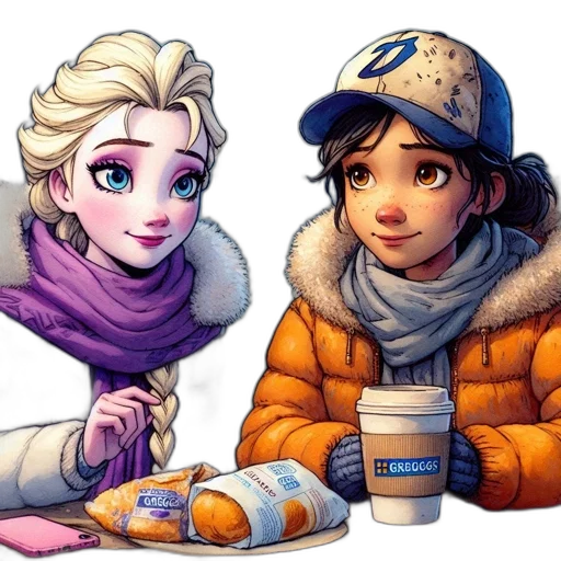 food, concept art, watercolor, comic book art, fantasy art, snow, neon lights, city street transparent PNG cut-out