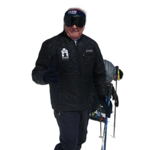 staff, jacket, man, black, ski, goggles, stands, snowy transparent PNG cut-out