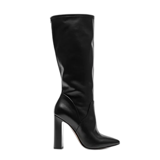 shoes, black, leather, high-heeled, boot, pointed, toe, thick transparent PNG cut-out