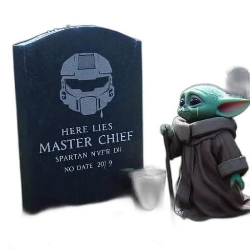 mask, concept art, rainy, graveyard, yoda-like, figure, stands, beside transparent PNG cut-out