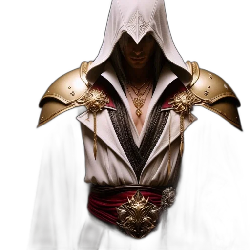 mask, jacket, sword, staff, concept art, fantasy art, 3d render, photorealistic transparent PNG cut-out