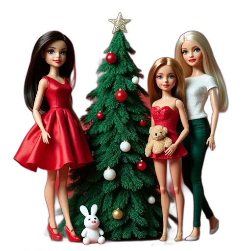 3d render, cartoon, concept art, photorealistic, group, four, barbie, dolls transparent PNG cut-out