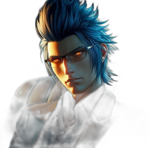 staff, face, pixel art, photorealistic, fantasy art, concept art, blue, monochrome transparent PNG cut-out