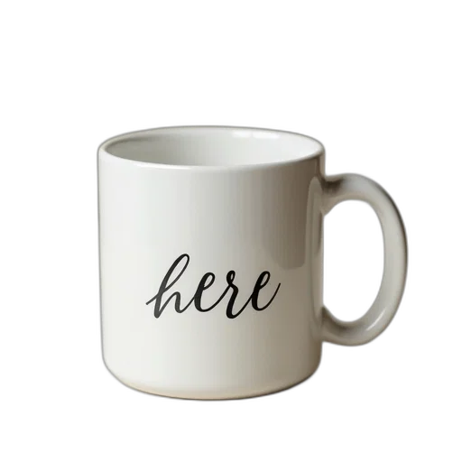 3d render, white, mug, name transparent PNG cut-out
