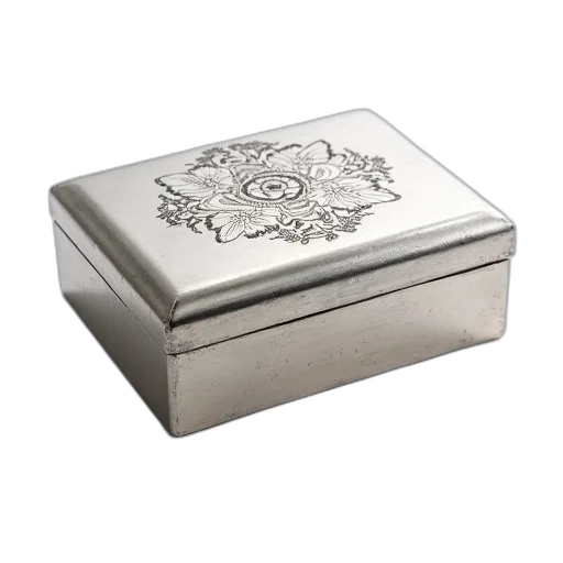jewelry, furniture, photorealistic, silver, box, floral, pattern, engraved transparent PNG cut-out