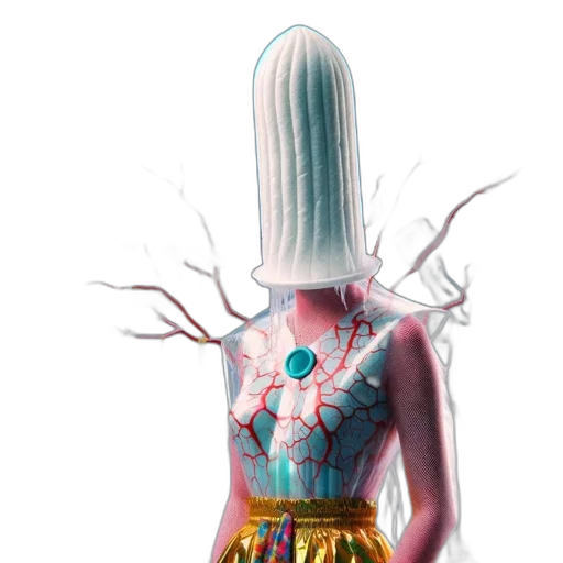 dress, mask, crown, hair, concept art, 3d render, fantasy art, cyberpunk transparent PNG cut-out