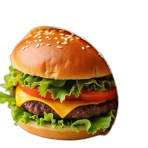 food, animal, weapon, crown, photorealistic, 3d render, hamburger, wrapper transparent PNG cut-out