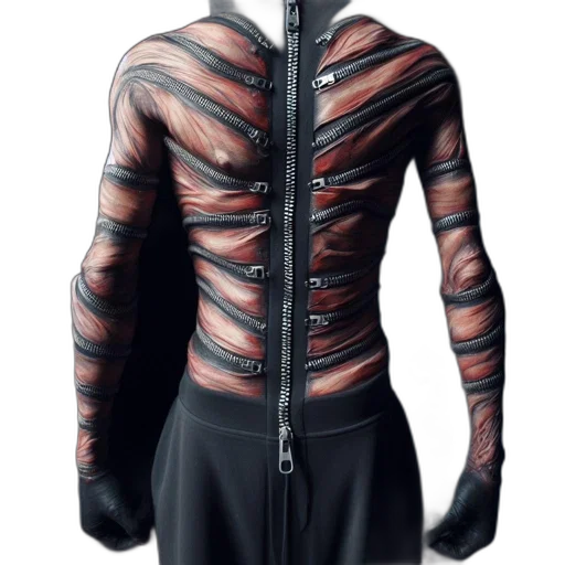 jacket, cyberpunk, individual, arm, features, pattern, zipper-like, designs transparent PNG cut-out