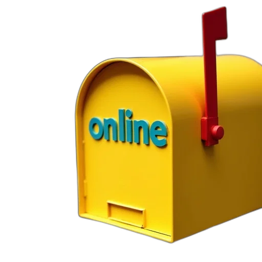 3d render, close-up, view, yellow, mailbox, red, flag, raised transparent PNG cut-out