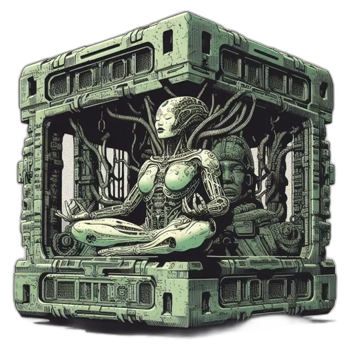 robot, concept art, cyberpunk, comic book art, 3d render, green, anthropomorphic, figure transparent PNG cut-out