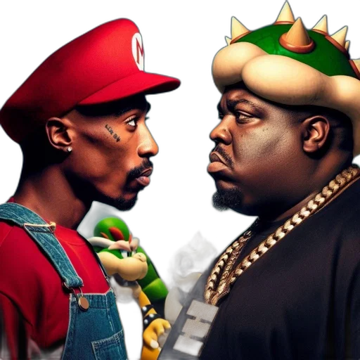 crown, concept art, two, people, embodying, mario, bowser, super transparent PNG cut-out