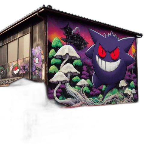 building, concept art, fantasy art, pixel art, 3d render, vibrant, murals, displays transparent PNG cut-out