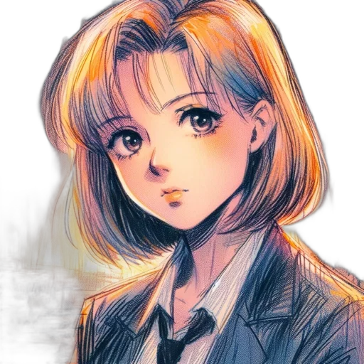 jacket, face, robot, staff, anime, watercolor, photorealistic, cartoon transparent PNG cut-out