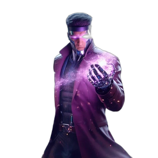 jacket, mask, face, staff, cyberpunk, concept art, 3d render, comic book art transparent PNG cut-out