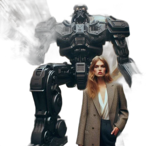 robot, jacket, concept art, fantasy art, comic book art, cyberpunk, outer space, woman transparent PNG cut-out
