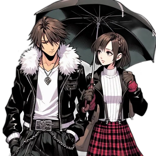 umbrella, jacket, concept art, pixel art, anime, comic book art, rain, snow transparent PNG cut-out