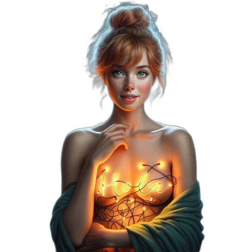 jewelry, dress, fantasy art, photorealistic, concept art, oil painting, fire, neon lights transparent PNG cut-out