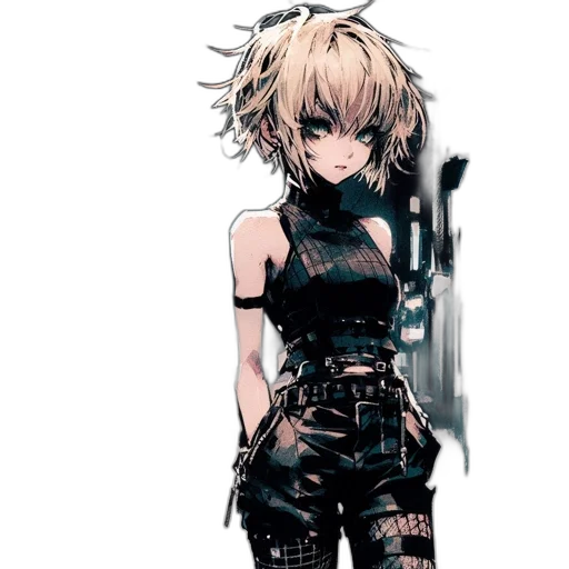 weapon, staff, sword, dress, cyberpunk, anime, concept art, pixel art transparent PNG cut-out
