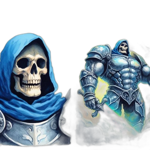 concept art, fantasy art, comic book art, pixel art, blue, monochrome, dark, skeletal transparent PNG cut-out