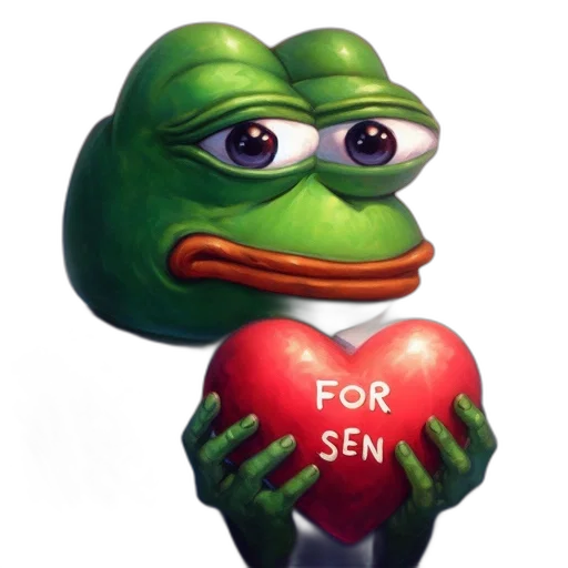 weapon, animated, frog, holds, red, heart, bearing, words transparent PNG cut-out