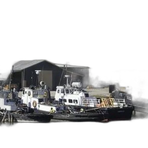 3d render, concept art, photorealistic, dock, several, boats, including, black transparent PNG cut-out
