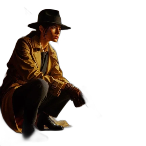hat, jacket, staff, weapon, concept art, photorealistic, pixel art, 3d render transparent PNG cut-out