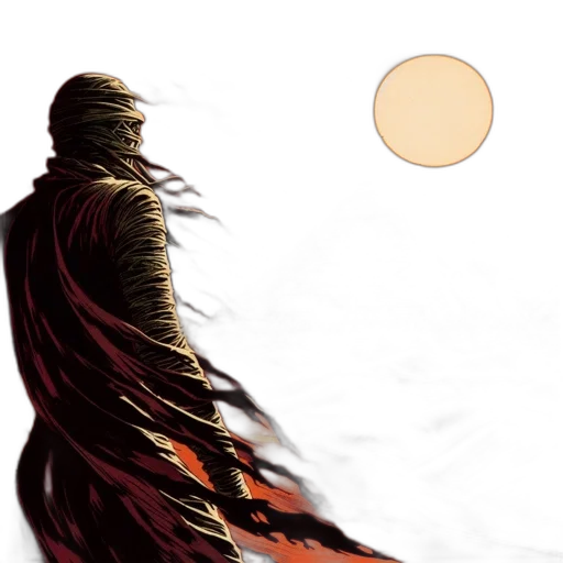 mask, jacket, sword, hair, concept art, comic book art, fantasy art, watercolor transparent PNG cut-out