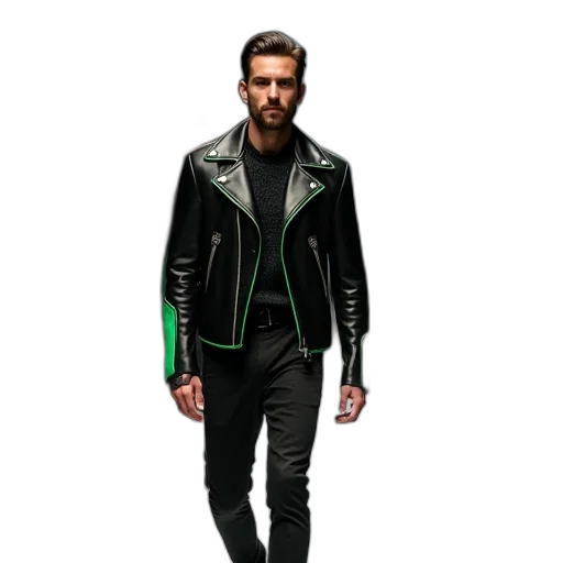 jacket, cyberpunk, concept art, 3d render, photorealistic, green, man, black transparent PNG cut-out