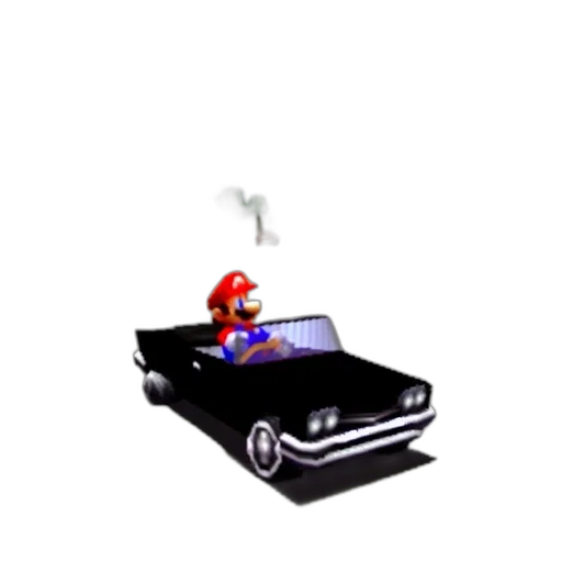 car, 3d render, concept art, pixel art, fire, fog, mario, drives transparent PNG cut-out
