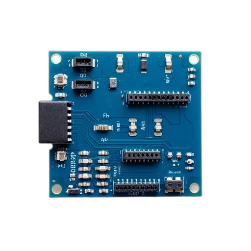 blue, printed, circuit, board, pcb, various, electronic, components transparent PNG cut-out