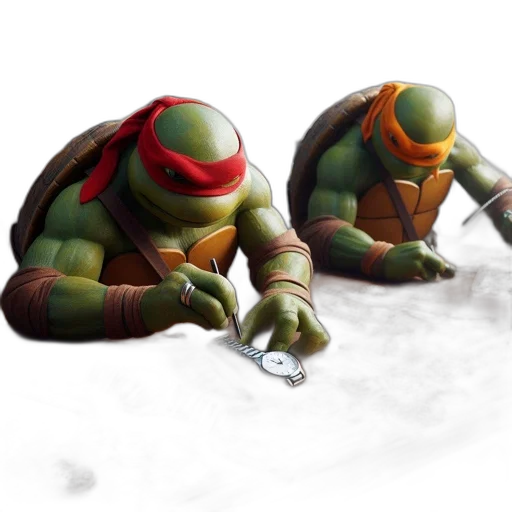 concept art, 3d render, comic book art, photorealistic, two, turtle-like, animated, characters transparent PNG cut-out