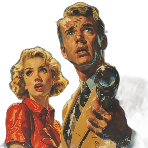 weapon, comic book art, concept art, fire, city street, outer space, man, woman transparent PNG cut-out