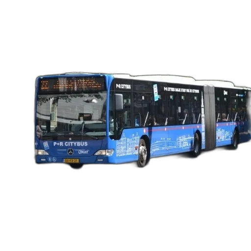 staff, 3d render, photorealistic, concept art, blue, citybus, parked, street transparent PNG cut-out