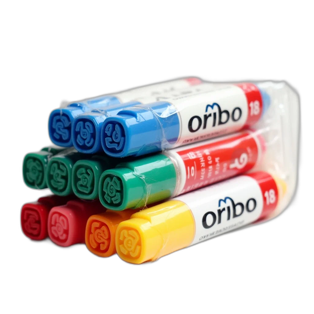 bottle, 3d render, photorealistic, stack, colorful, markers, brand, name transparent PNG cut-out