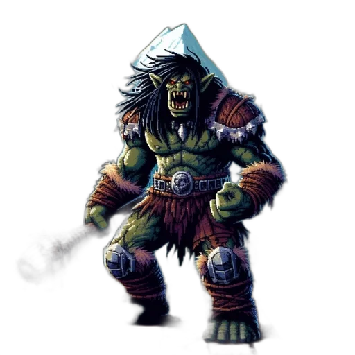 staff, creature, concept art, fantasy art, pixel art, comic book art, imposing, orc-like transparent PNG cut-out