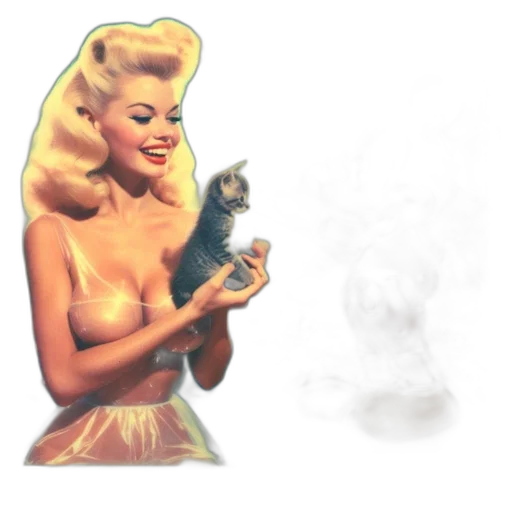 concept art, pixel art, cartoon, vaporwave, fire, blonde, woman, styled transparent PNG cut-out