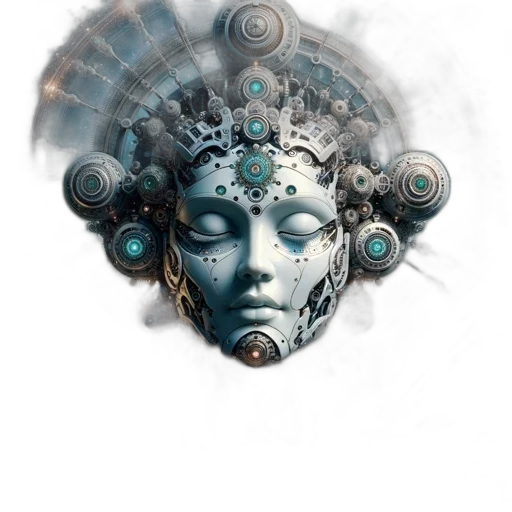 mask, jewelry, crown, face, concept art, fantasy art, cyberpunk, photorealistic transparent PNG cut-out