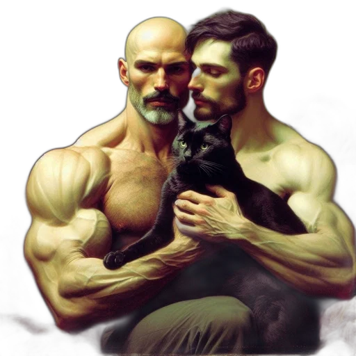 animal, photorealistic, oil painting, concept art, fantasy art, two, muscular, men transparent PNG cut-out