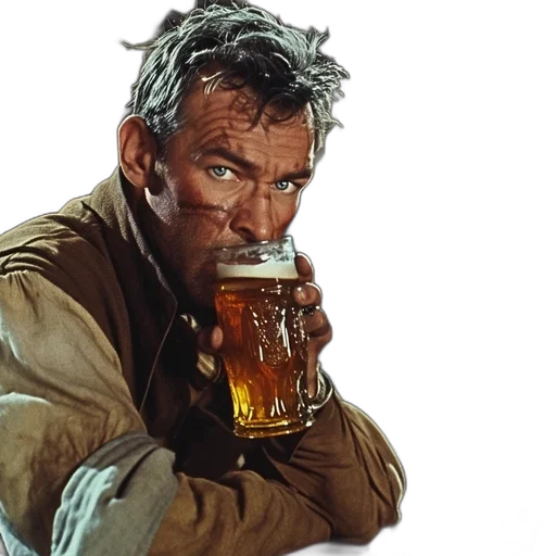jacket, photorealistic, rugged, man, drinks, dimly, lit, tavern transparent PNG cut-out
