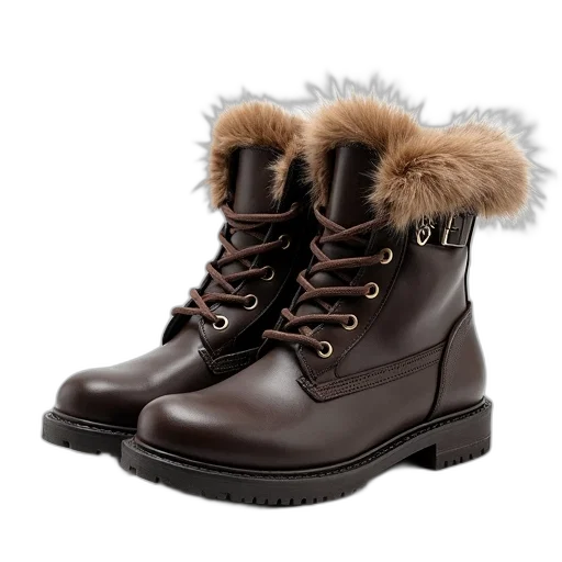shoes, photorealistic, 3d render, pair, dark, brown, high-top, lace-up transparent PNG cut-out
