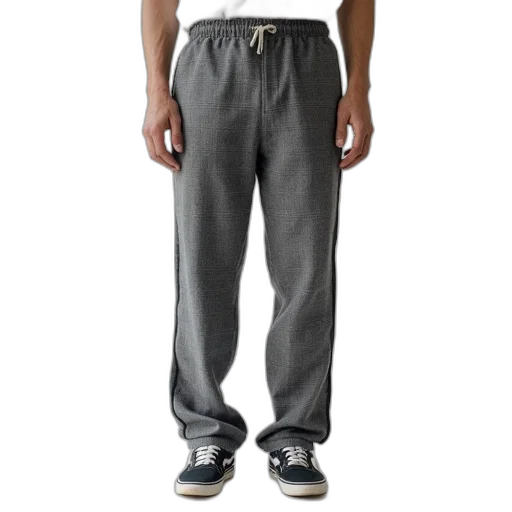 jacket, photorealistic, man, wearing, grey, gingham, pants, side transparent PNG cut-out