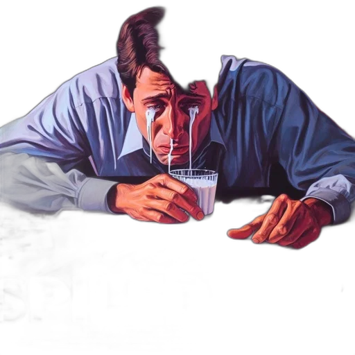 bottle, jacket, face, concept art, photorealistic, movie, poster, spilled transparent PNG cut-out