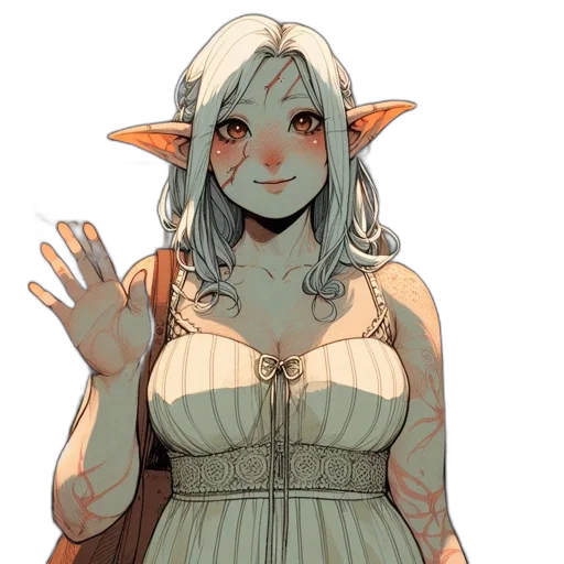 dress, creature, fantasy art, concept art, pixel art, watercolor, pastel, green transparent PNG cut-out