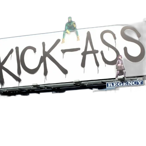 weapon, concept art, graffiti-covered, billboard, kick-ass, green, superhero, character transparent PNG cut-out